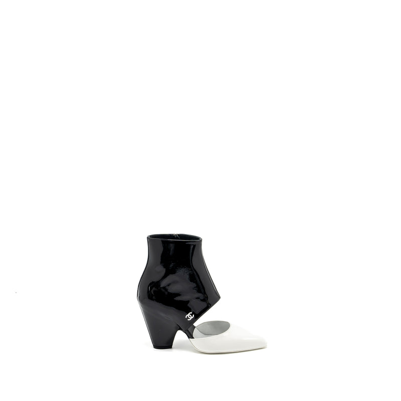 Chanel size 36 ankle boots patent black / white