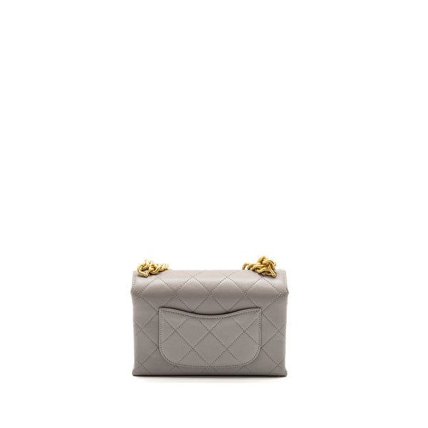 Chanel Mini Quilted Flap Bag With Chain Handle Caviar Grey GHW (microchip)