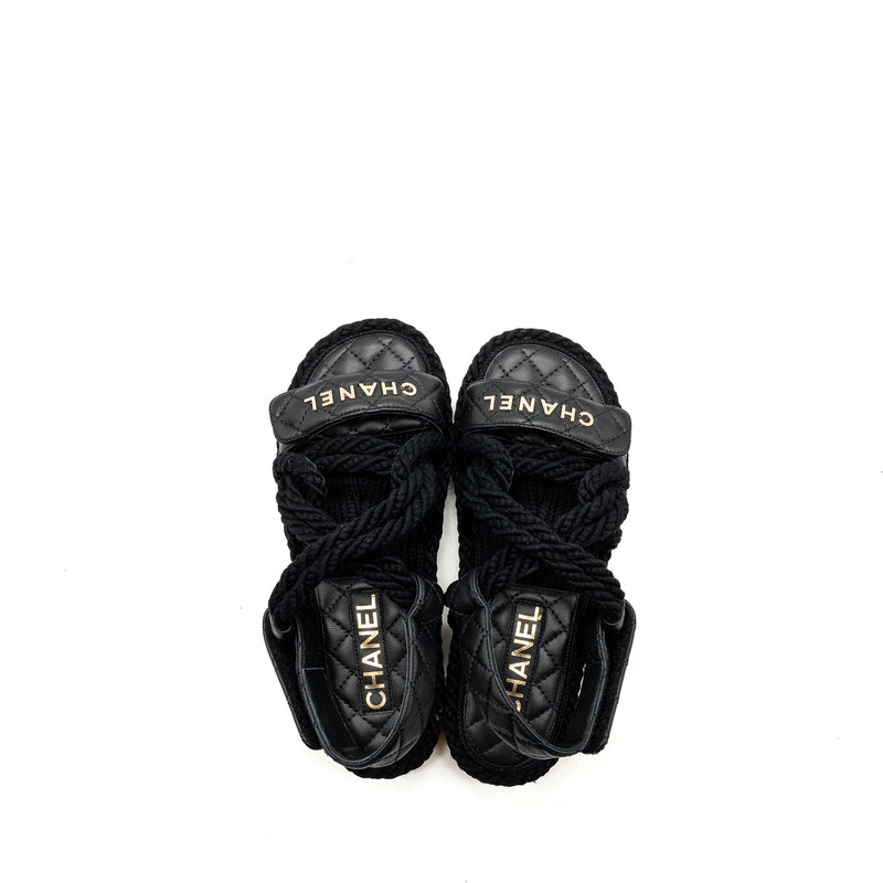 Chanel 21s Size 35 Quilted Letter Sandals Black SHW