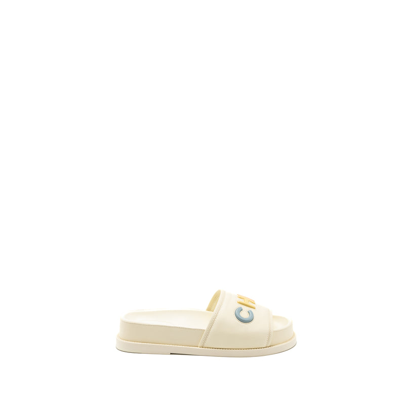 Chanel Size 38 Letter Sandal Leather White/Multicolour