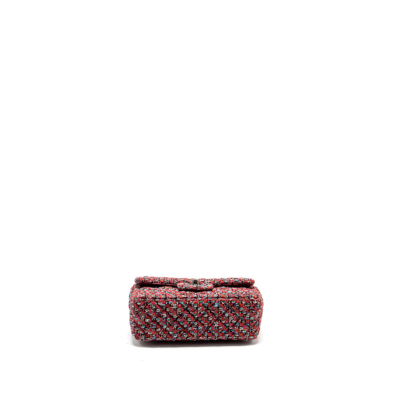 Chanel Mini Rectangular Flap Bag Tweed Multicolour Ruthenium Hardware(Microchip)
