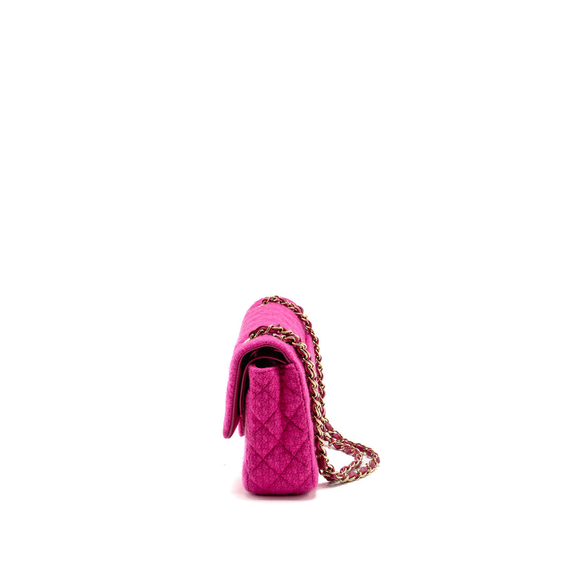 Chanel Medium Classic Double Flap Bag Tweed Pink LGHW (Microchip)