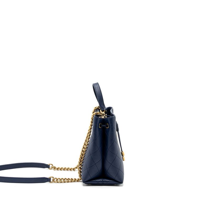 Chanel Top Handle Drawstring Bucket Bag Caviar Navy GHW