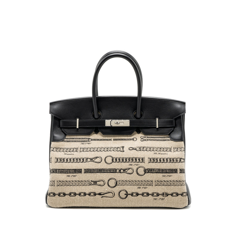 Hermes birkin 35 De camp Dechainee limited edition toile canvas / swift Black SHW Stamp A