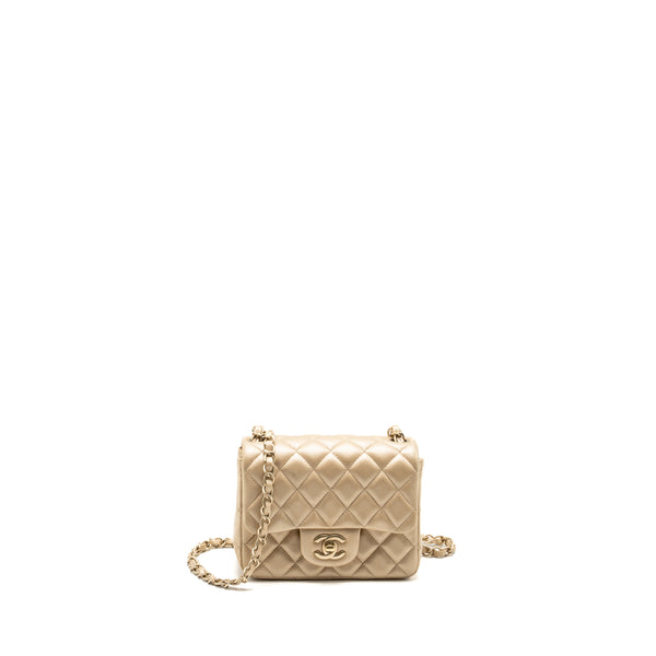 Chanel mini square flap bag lambskin gold GHW