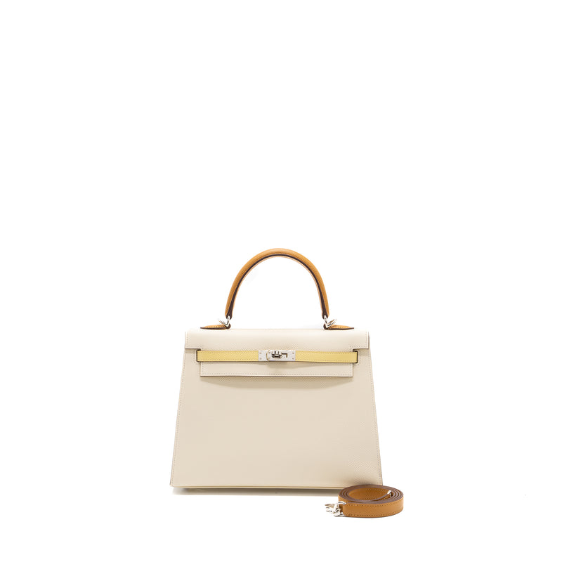 Hermes kelly 25 epsom nata / jaune poussin / sesame SHW stamp Z