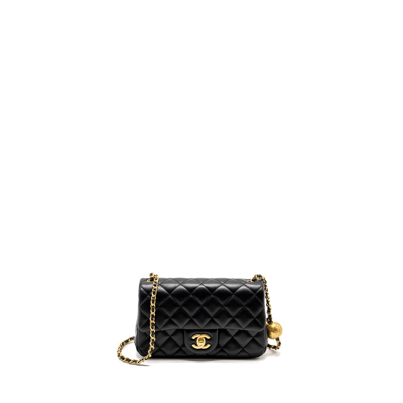 Chanel 24k Pearl Crush Mini Rectangular Flap Bag Shiny Lambskin Black GHW (microchip)