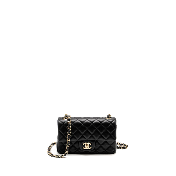 Chanel Mini Rectangular Flap Bag Lambskin Black LGHW (Microchip)