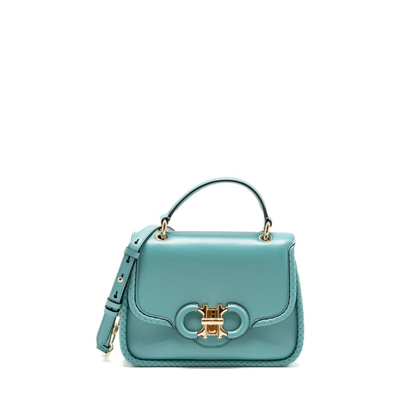 Salvatore Ferragamo Top Handle Flap Lock Bag Calfskin Turquoise LGHW