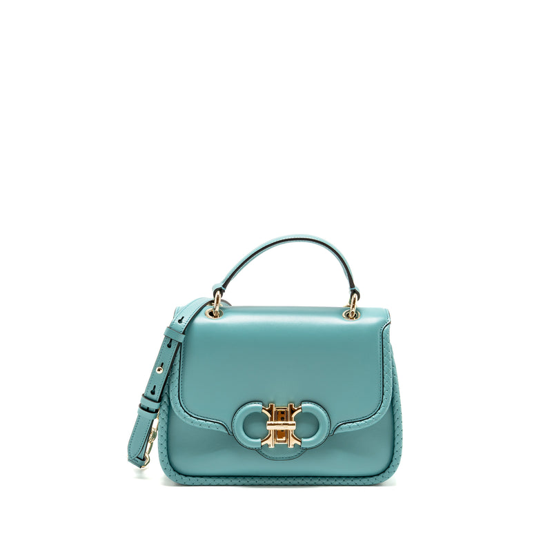 Salvatore Ferragamo Top Handle Flap Lock Bag Calfskin Turquoise LGHW