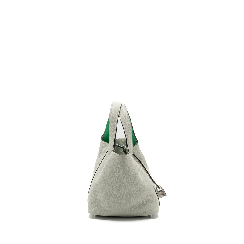 Hermes picotin 18 lock bag clemence / swift gris neve/ vert comics SHW stamp B