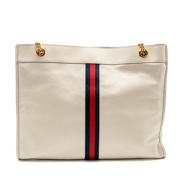 Gucci Rajah large chain tote bag leather white GHW