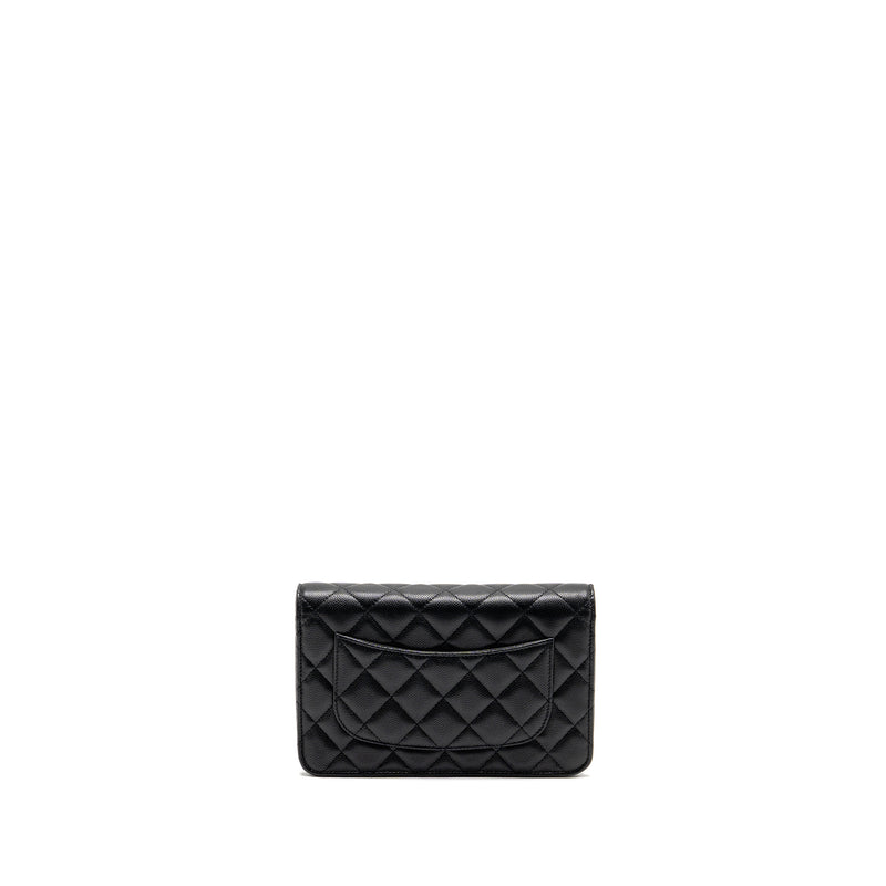 Chanel CC logo quilted wallet on chain caviar black LGHW (microchip)