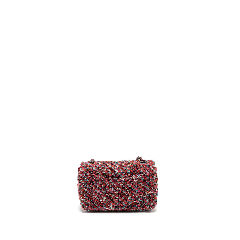 Chanel Mini Rectangular Flap Bag Tweed Multicolour Ruthenium Hardware(Microchip)