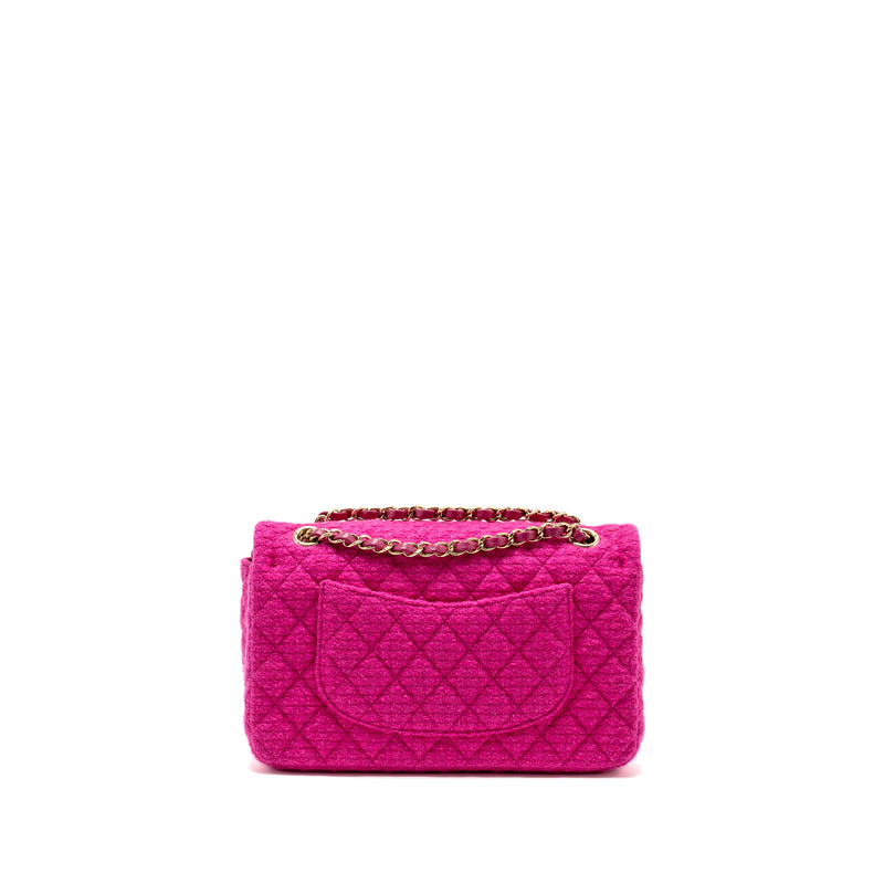 Chanel Medium Classic Double Flap Bag Tweed Pink LGHW (Microchip)