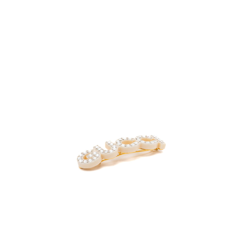 GUCCI letter crystal hair clip white / light gold tone