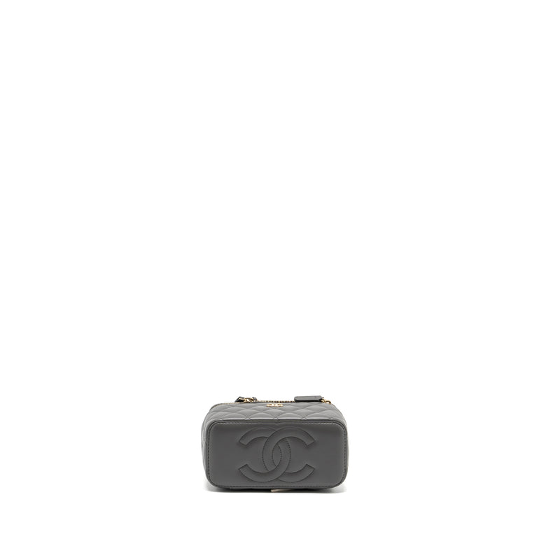 Chanel long vanity case lambskin grey LGHW (microchip)