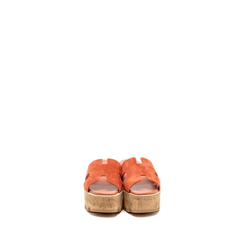 Hermes Size 36 Eze 30 Sandal Leather/Rubber/Cork Rouge Tomette