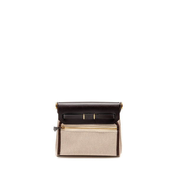 Hermes Herbag Mini Canvas / Hunter Leather Ecru-Beige / Ebene GHW Stamp K