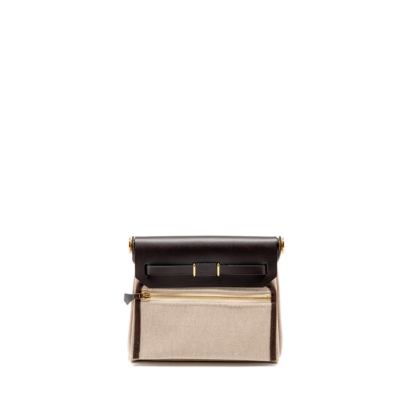 Hermes Herbag Mini Canvas / Hunter Leather Ecru-Beige / Ebene GHW Stamp K