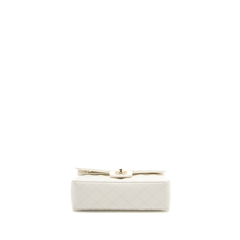 Chanel Small Classic Double Flap Bag Caviar White LGHW (Microchip)