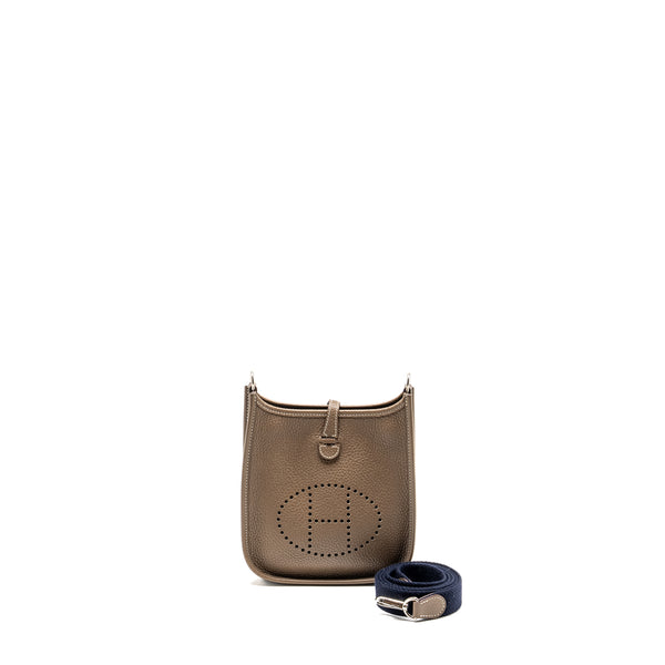 Hermes Mini Evelyne clemence Etoupe / Blue Nuit SHW stamp D