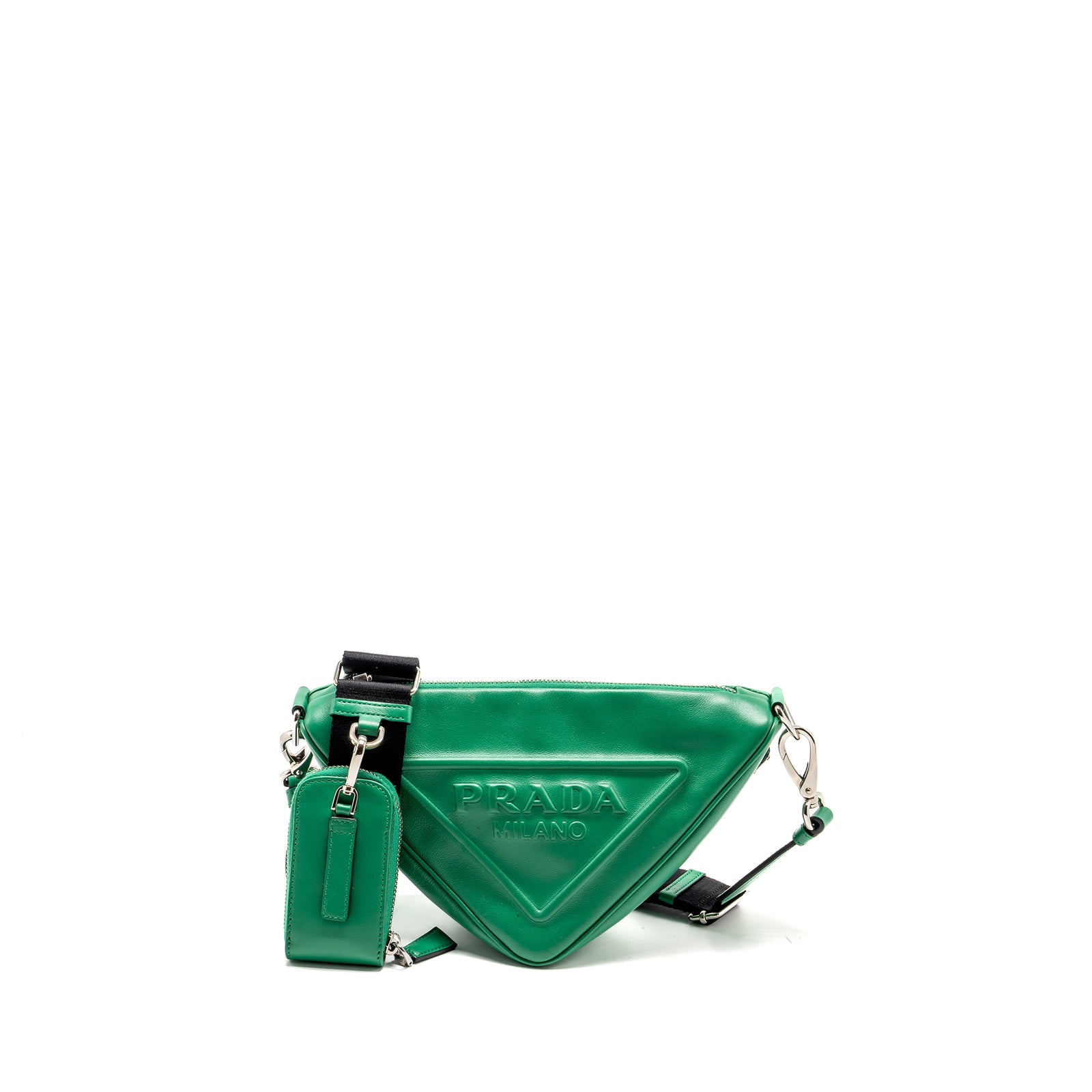 Prada Triangle Shoulder Bag Leather Green SHW Prada Triangle Shoulder Bag Leather Green SHW