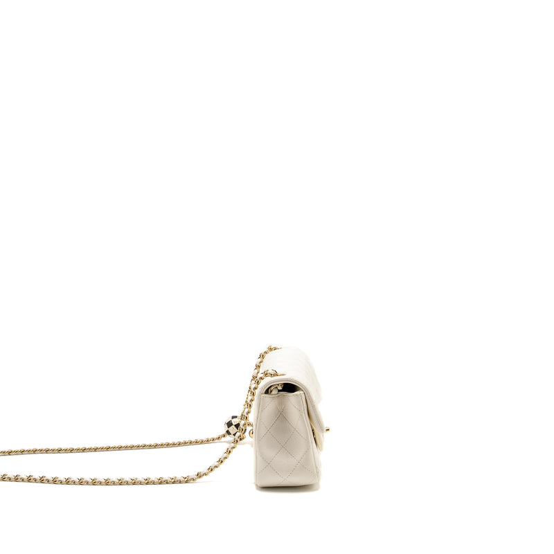Chanel 23C Pearl Crush Mini Rectangular Flap Bag Lambskin White LGHW (Microchip)