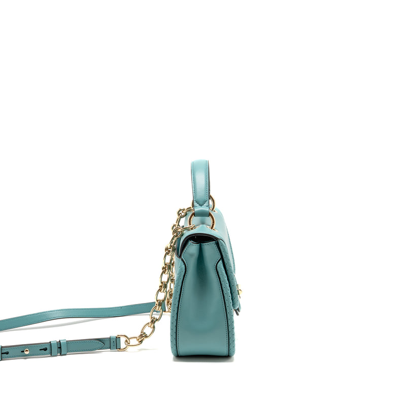 Salvatore Ferragamo Top Handle Flap Lock Bag Calfskin Turquoise LGHW