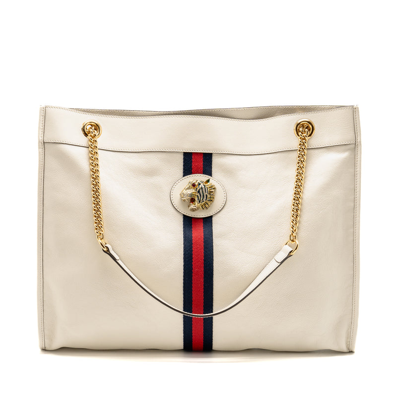 Gucci Rajah large chain tote bag leather white GHW
