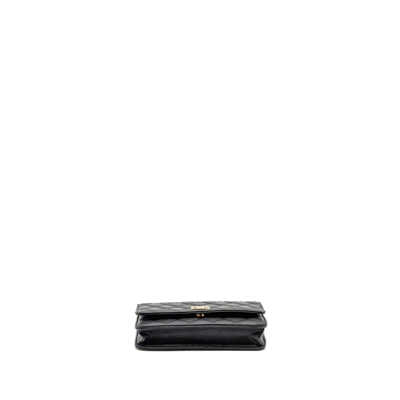 Chanel CC logo quilted wallet on chain caviar black LGHW (microchip)