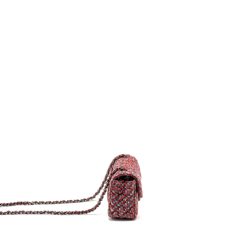 Chanel Mini Rectangular Flap Bag Tweed Multicolour Ruthenium Hardware(Microchip)
