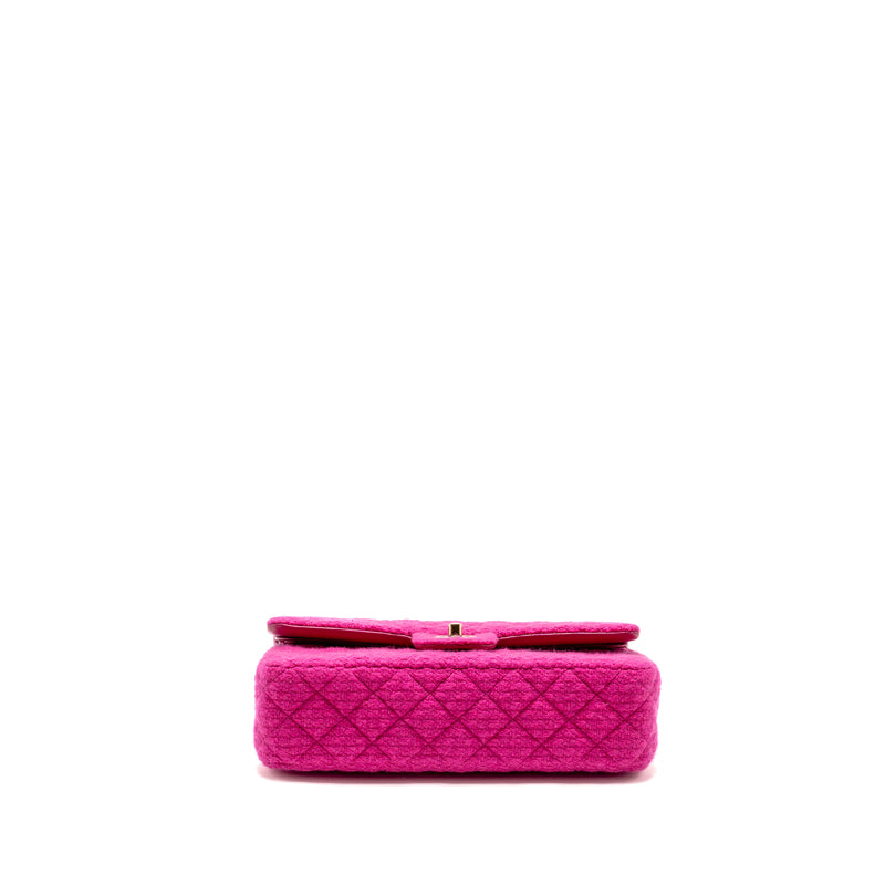 Chanel Medium Classic Double Flap Bag Tweed Pink LGHW (Microchip)