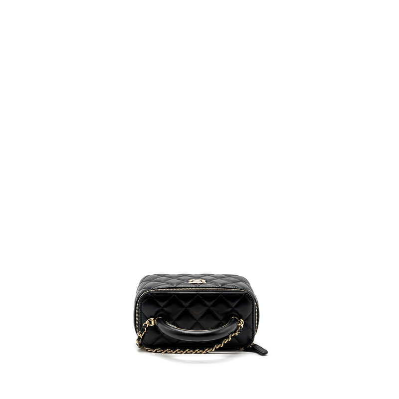 Chanel Top Handle Long Vanity Case Lambskin Black LGHW (Microchip)