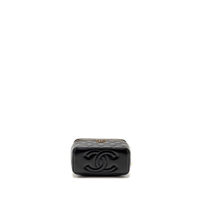 Chanel 24a Long Vanity Case With CC Logo Adjustable Chain Lambskin Black GHW(microchip)