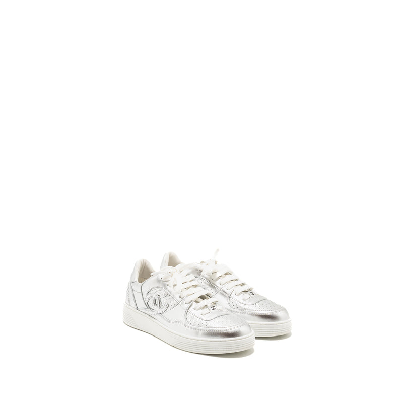 Chanel SIze 38 24c Sneaker Calfskin Silver