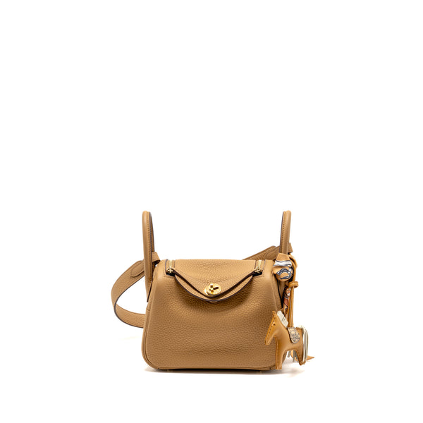 Hermes Mini Lindy Clemence Biscuit GHW Stamp B with Rodeo and Twilly (Sell in A Set)