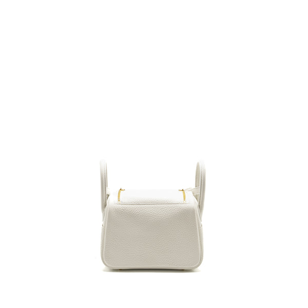 Hermes Mini Lindy Clemence New White GHW Stamp B