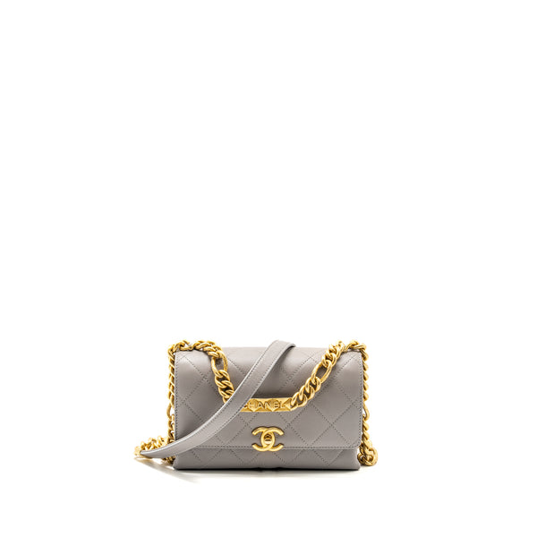 Chanel Mini Quilted Flap Bag With Chain Handle Caviar Grey GHW (microchip)