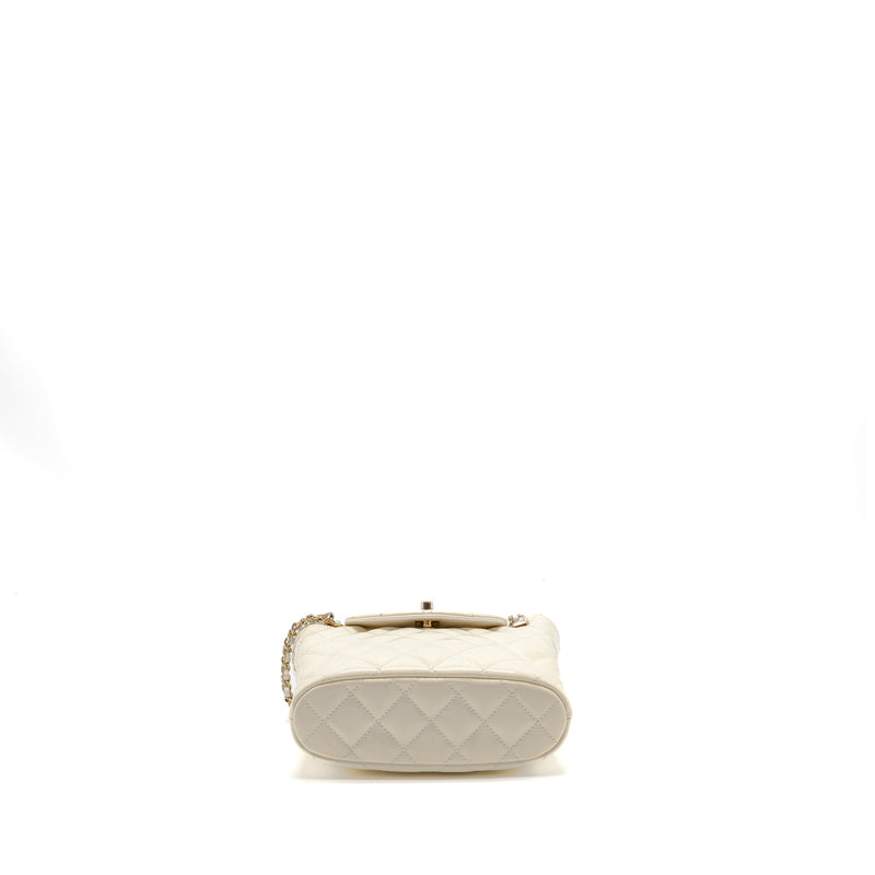 CHANEL Seasonal Square Flap Bag With Chain Patent White LGHW (Microchip)