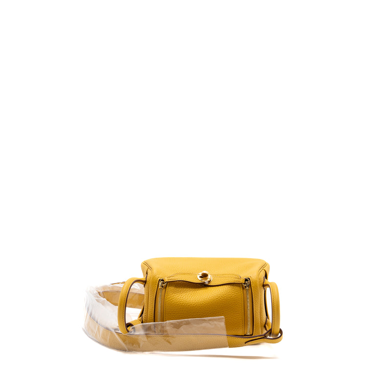 Hermes mini lindy clemence jaune amber GHW stamp D