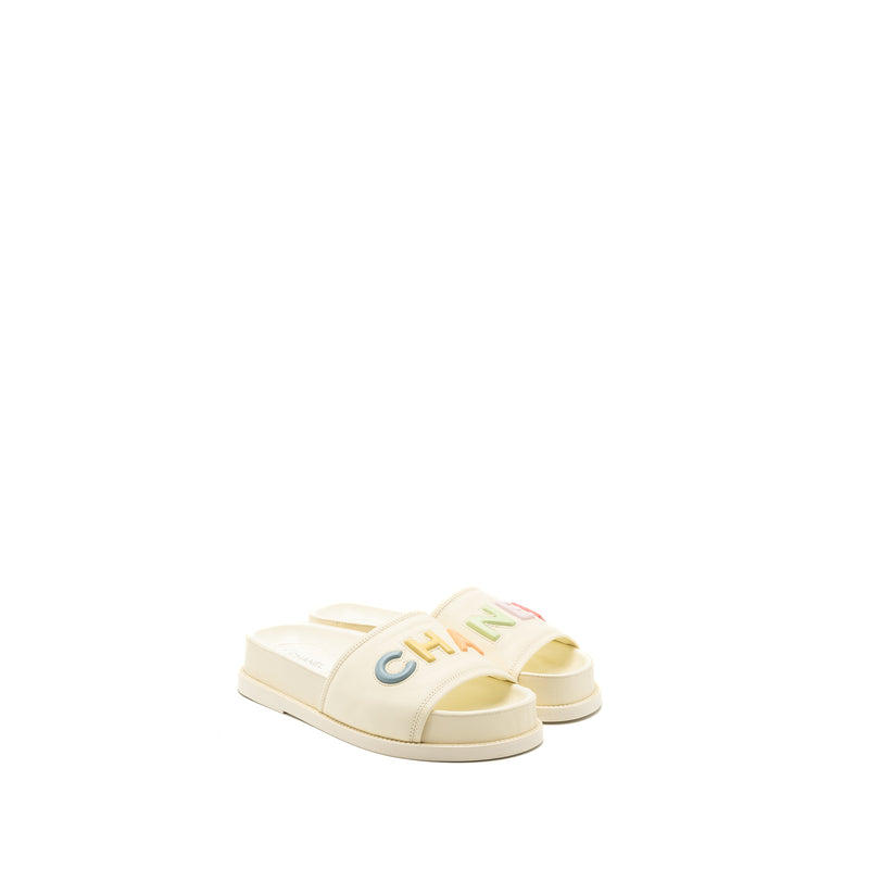 Chanel Size 38 Letter Sandal Leather White/Multicolour