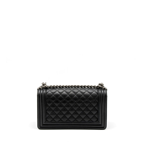 Chanel Medium Boy Bag Grained Calfskin Black Ruthenium Hardware