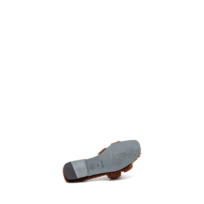Hermes size 37.5 oran sandal shearling dark brown