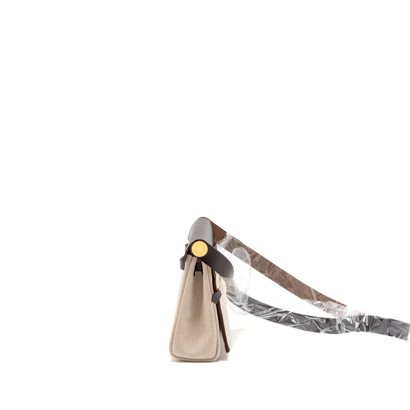 Hermes Herbag Mini Canvas / Hunter Leather Ecru-Beige / Ebene GHW Stamp K