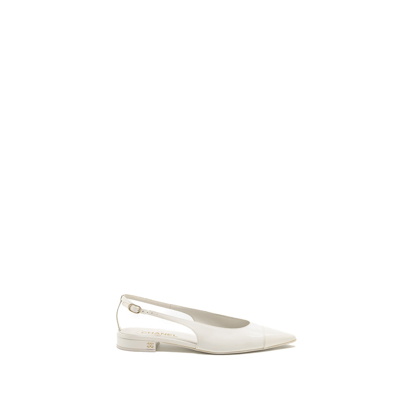 Chanel Size 39 23K Slingbacks Patent Calfskin White LGHW