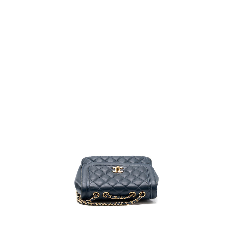 Chanel Quilted Flap Crossbody Bag Lambskin Dark Blue LGHW