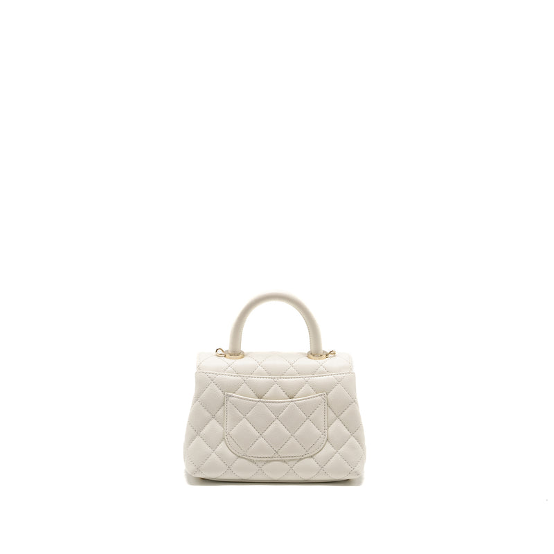 Chanel Mini Coco Handle Caviar White LGHW (Microchip)