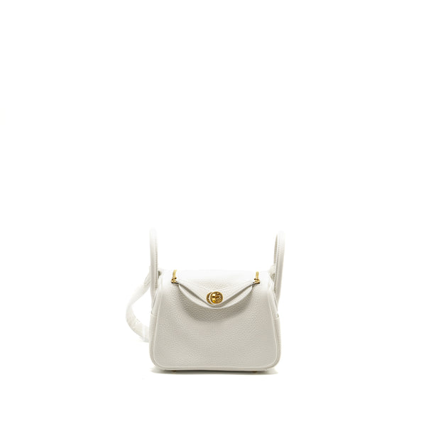 Hermes Mini Lindy Clemence New White GHW Stamp B