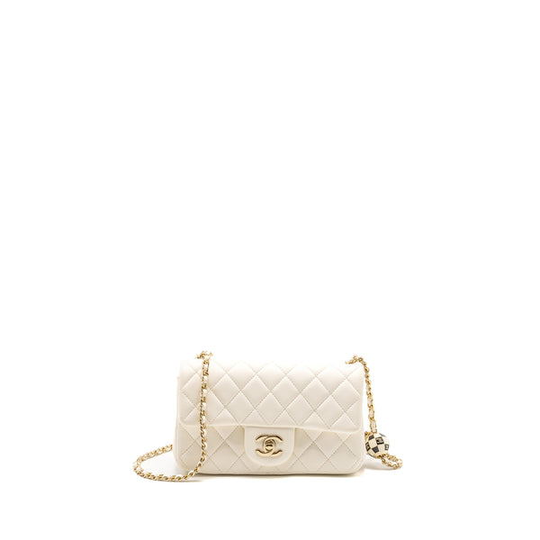 Chanel 23C Pearl Crush Mini Rectangular Flap Bag Lambskin White LGHW (Microchip)
